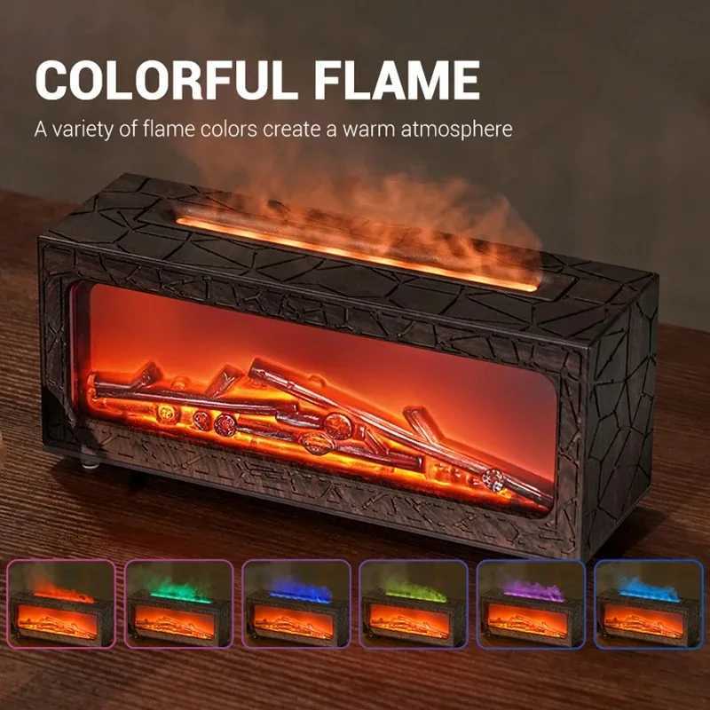 C06 Flame Fireplace Aromatherapy Humidifier Creative Automatic Scent Diffuser With 7-Color Lights Quiet Mist Maker For Bedroom Y251113