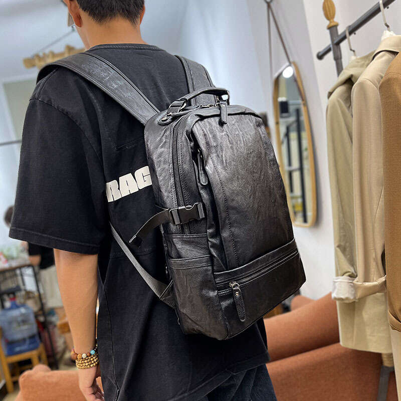 Japanese And Korean Trendy Men's New Soft Leather Large Capacity Fashion Leisure Travel Backpack