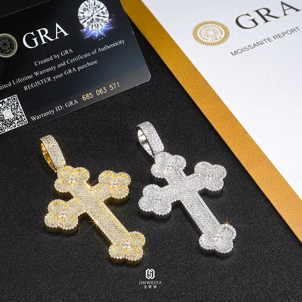 2025 Trending Custom Lace Cross Pendant Necklace S925 Silver Moissanite Zircon Hip Hop Style for Men Women Stylish Gift for Fans