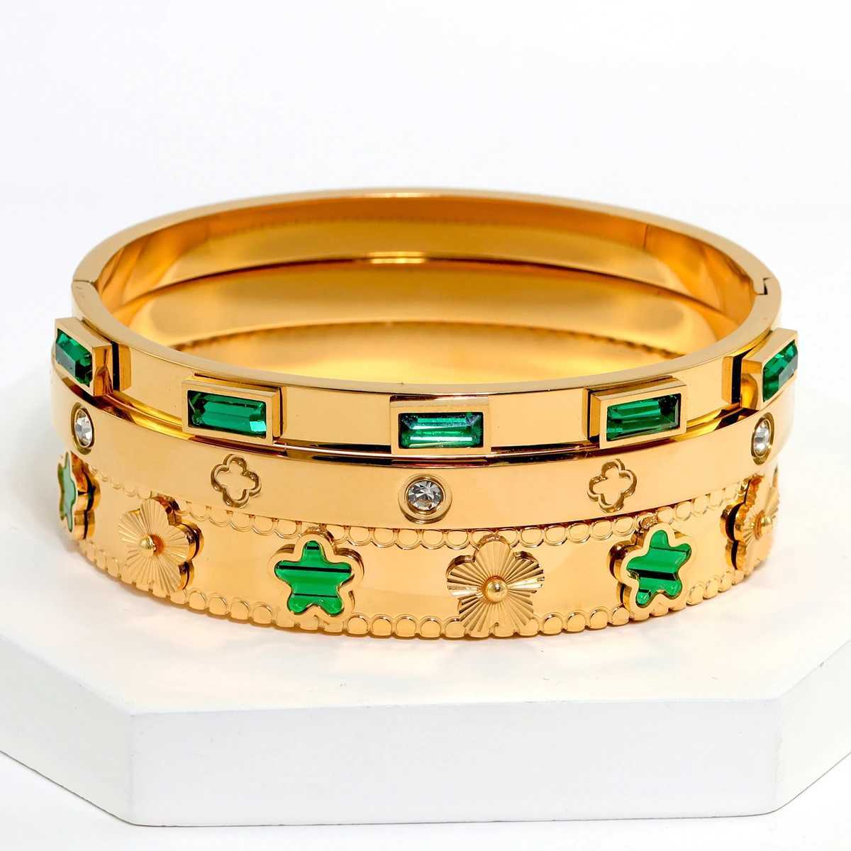 3pcs/Set European And American Fashion Stainless Steel Bracelet For Women With Flower Design Jewelry Bangle SetsC250411