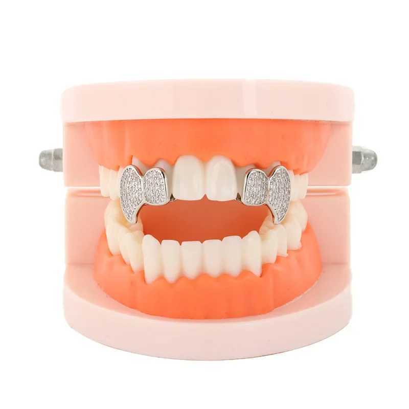 HipHop galvanized dental grill body jewelry classic single tooth grill cubic zirconia silver hat decoration womens jewelryXJ250412