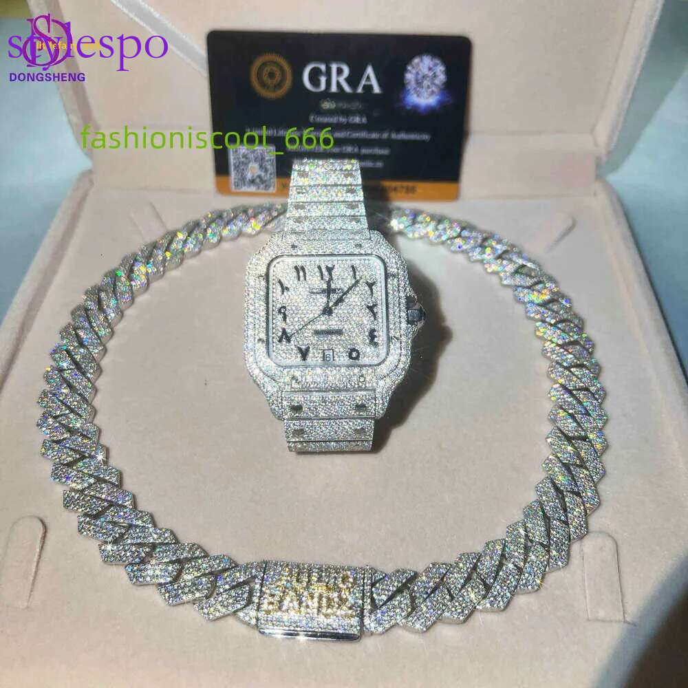 High quality sterg sier Fashion jewelry Necklace 13mm 14mm 15mm Hip Hop Iced Out VVS Moissanite Cuban k Chain