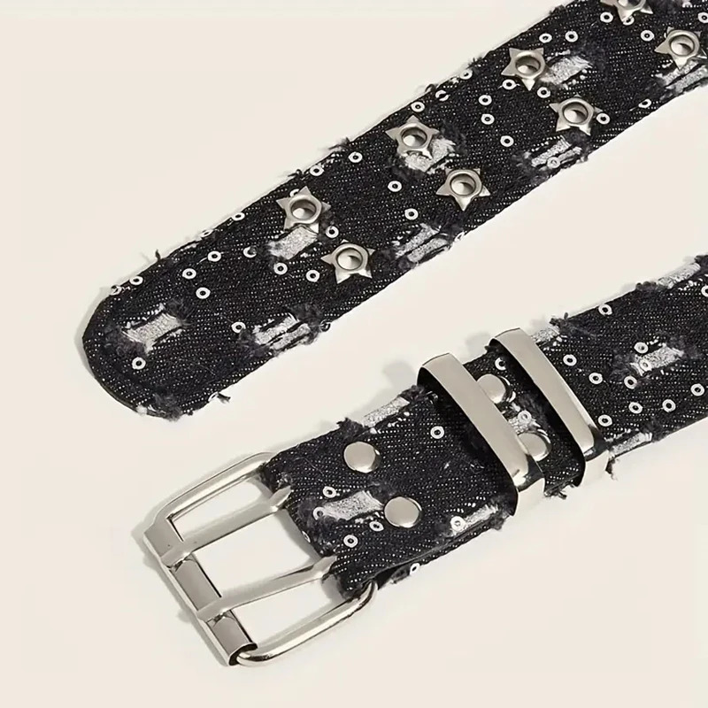 1PC Fashion Belt Black Punk Accessories Blue Denim Girdle HipHop Y2k Star Hollowed Pin Buckle WaistbandFor Men Women 251113