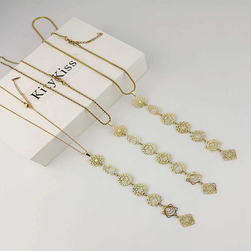 KityKiss 7 Chakra Yoga Necklace Hypoallergenic Gold Pendant for Meditation Boho Spiritual Gift Z250412