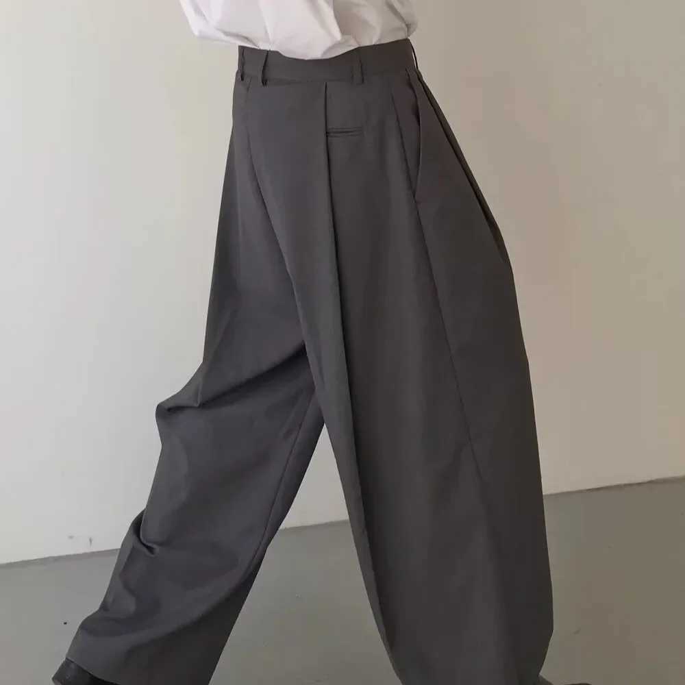 Mens Spring Season Japanese Style Casual Set Pants Loose Fit Straight Leg Wide Leg Pants Luxury Drawstring Trouser BlackXJ250412
