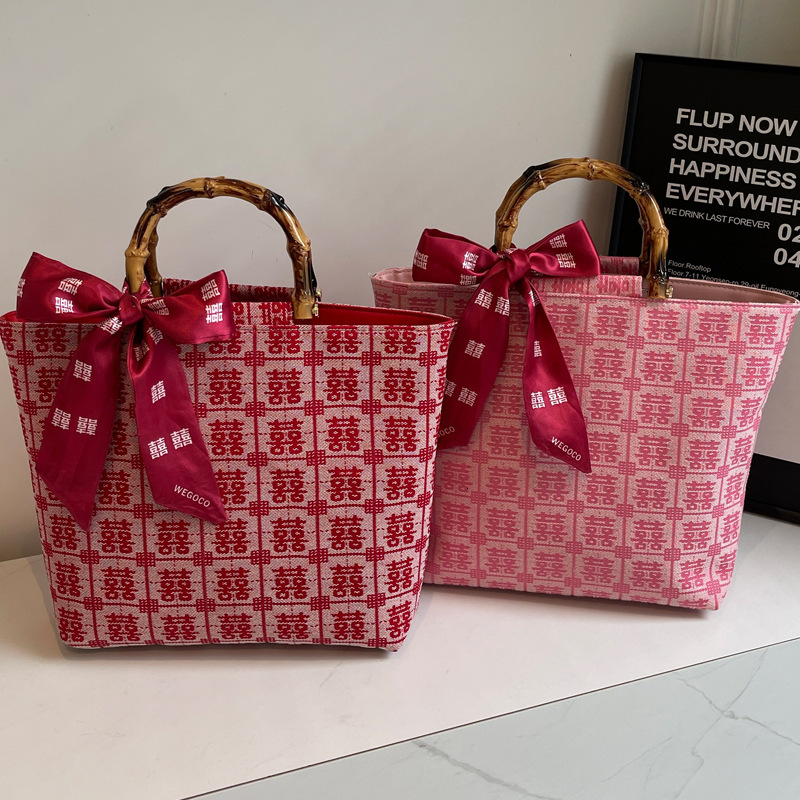 2025S Designer Women S Bag Wedding Bride S Handbag Autumn Winter New Gift Box Accompanying Gift Joyful Big Bag Ribbon Bow Tote Bag