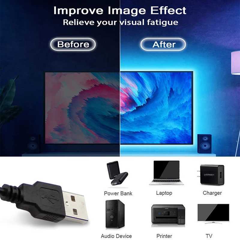 1-20M USB RGB LED Strip Lights with Wifi Bluetooth APP Remote Control RGB TV Backlight Flexible Lamp Tape For Room Party Decor W251112