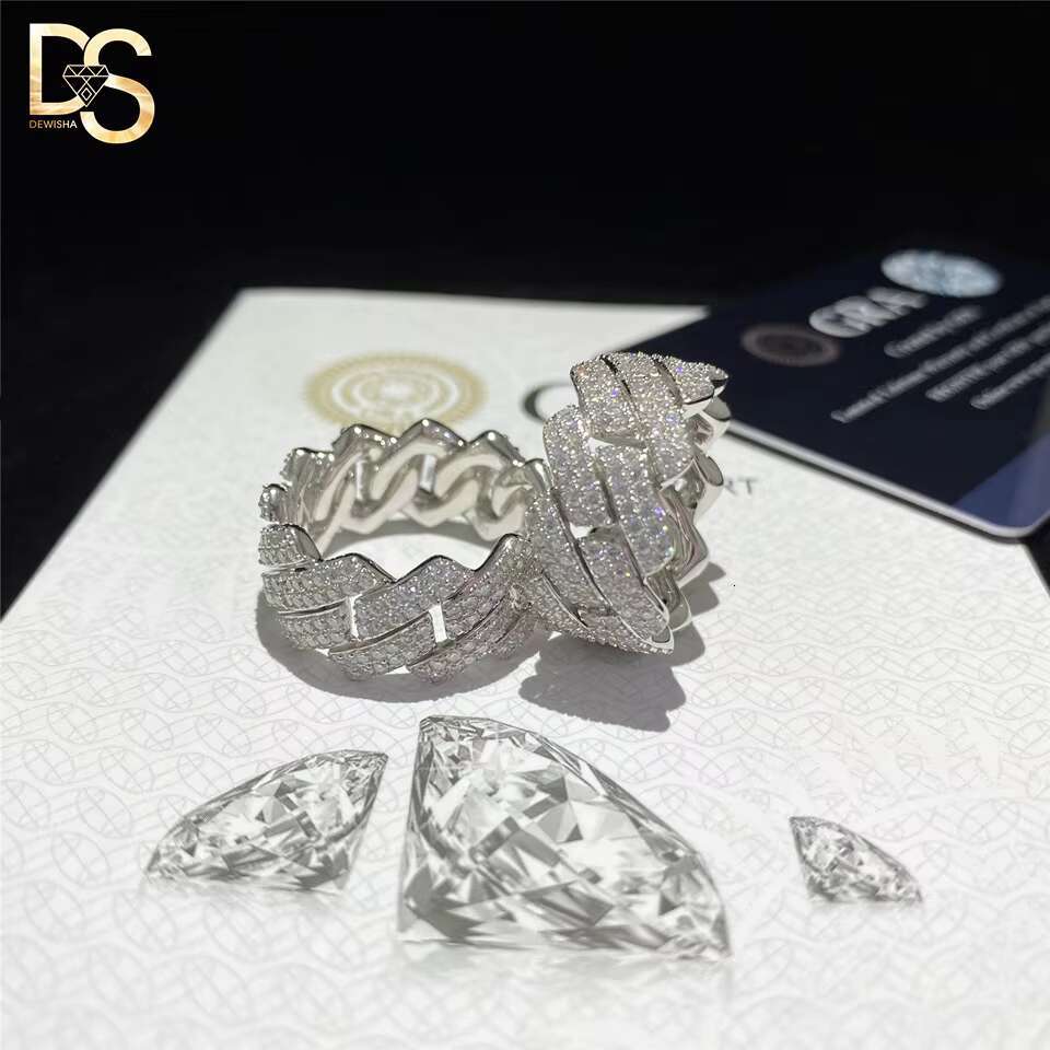 Factory Wholesale Hip Hop Full Iced Out Moissanite Diamond 925 Silver Cuban Ring