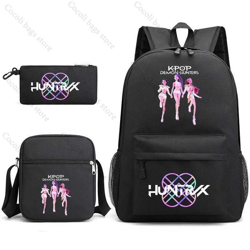 2025 KPop Demon Hunters Backpack School Bags for Girls HUNTRIX Print 3 Pieces Set School Backpacks Back to School Bag for ChildW251113