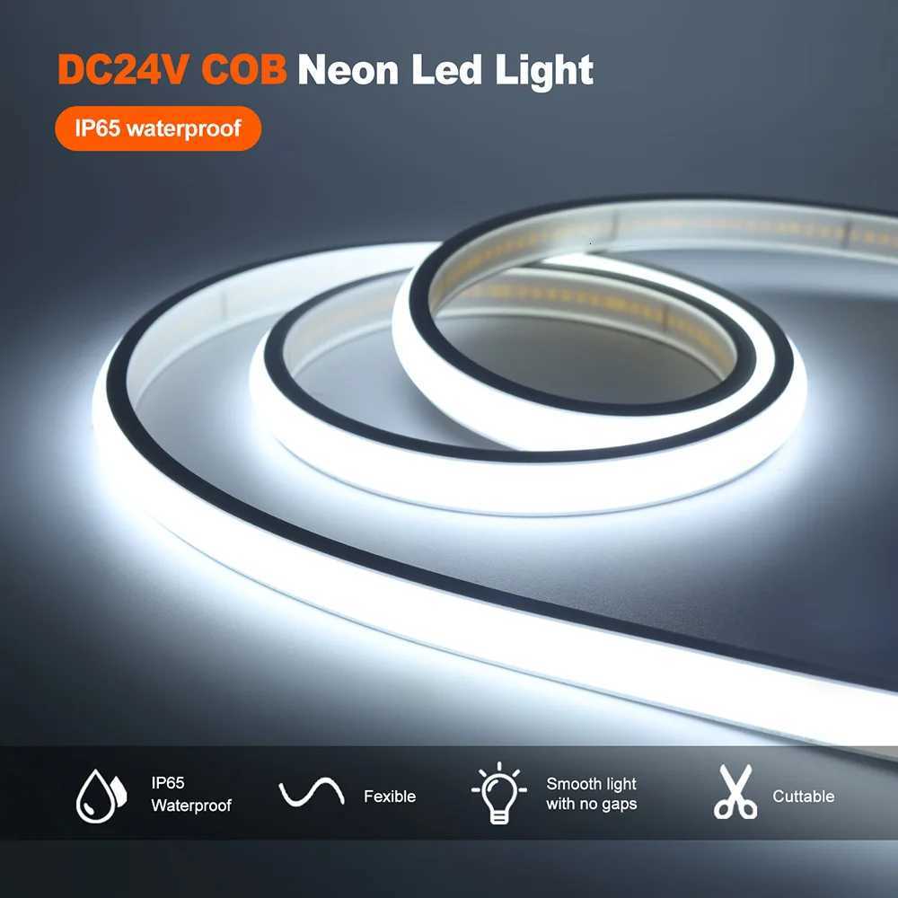IP68 Waterproof COB LED Neon Strip Light 12V 24V Dimmable 320 LEDs Flexible Ribbon High Density Linear Lighting Home Decoration W251112