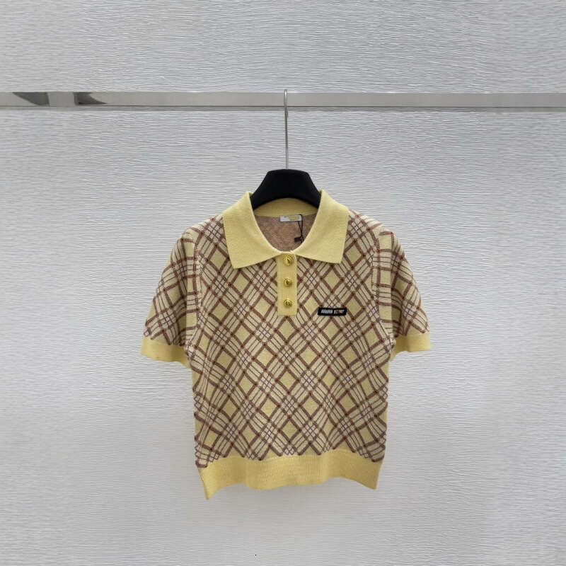 Designer clothing South Oil High Quality M Home 25 Early Spring New Collection, Collar Clash, Checkered Knitted Short Sleeve Women's Wear