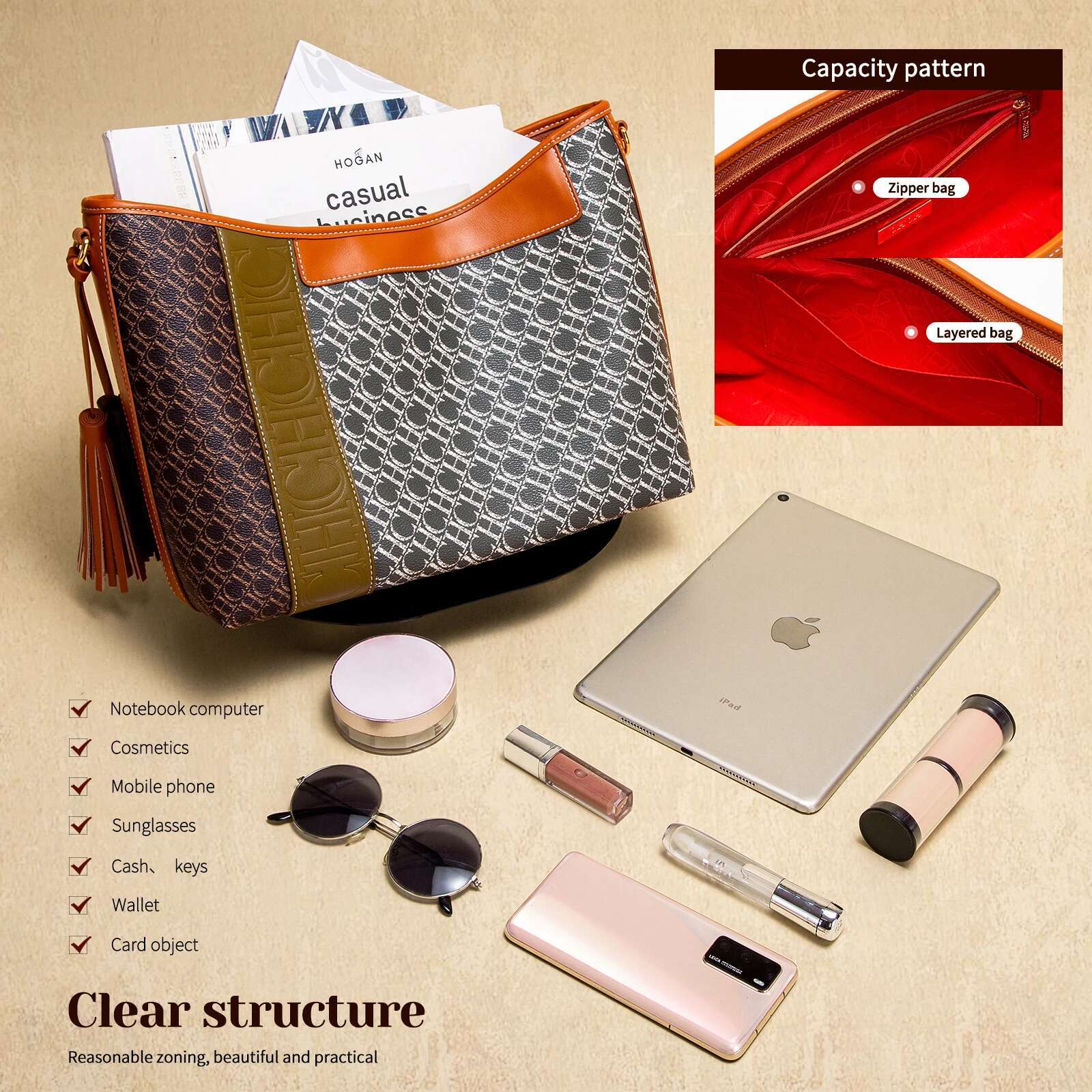 CHCH Tote 2025 New Splicing Design Dual purpose Shoulder Large Capacity Commuter Women's Bag