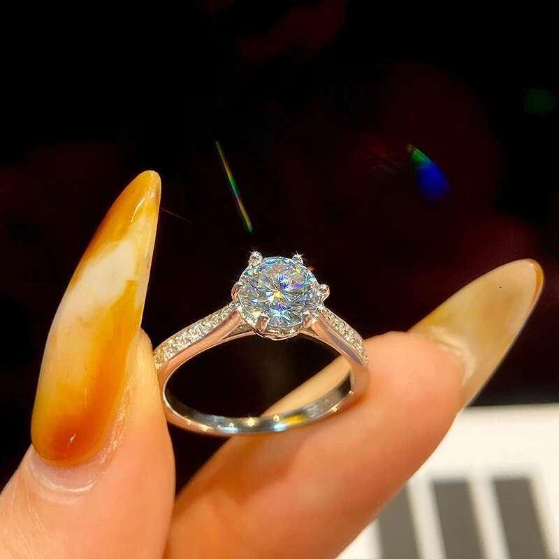 GRA 1CT White Moissanite Diamond Round Sparkling Ring for Women Wedding Real 925 Sterling Silver High Quality Luxury Jewelry