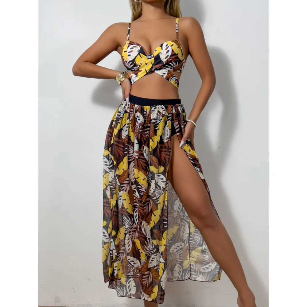 New Sexy Bikini Mesh Long Dress Three-piece Swimsuit WomenW251113