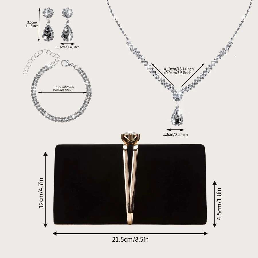 Sparkg Fashionable Metal V-Shaped Urious, Lightweight, Simple Plush Party Box Clutch With Gorgeous Rhie Pendant Necklace, Bracelet Earrings Set, Charm