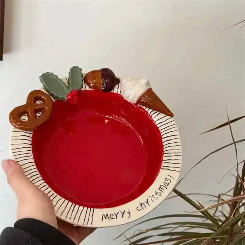 Christmas Ceramic Christmas Dinner Plate Underglaze Spaghetti Plates Exquisite Household Deep Dish Creative Dessert Tray Gift Y251113