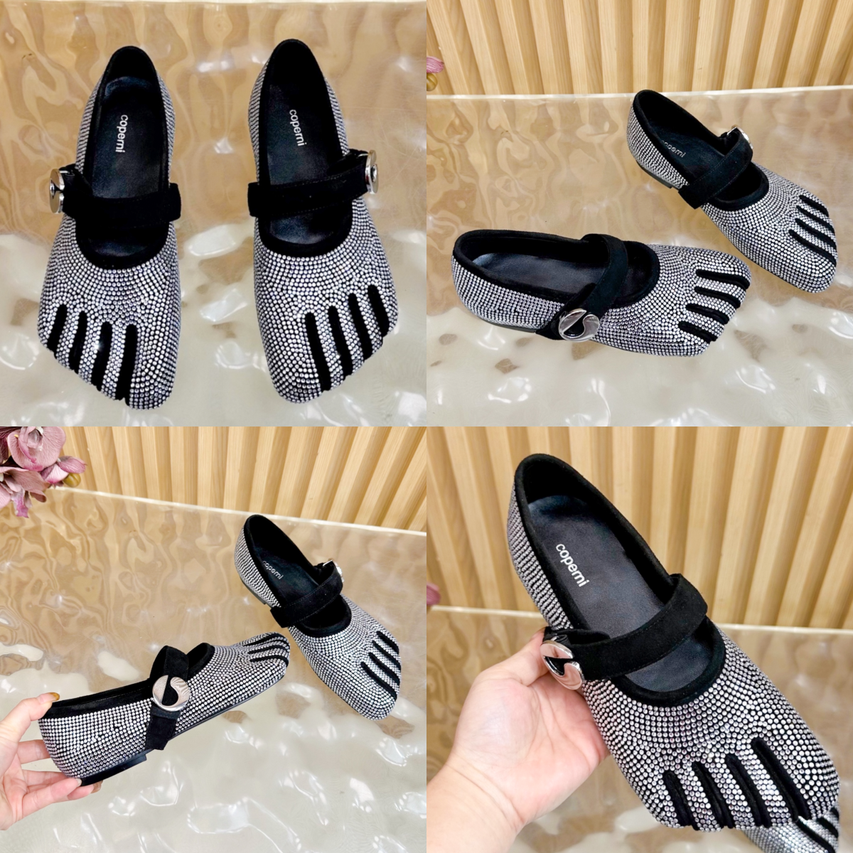 High quality Luxury coperni five finger shoe Womens Loafers Mule Flat Leather Casual walk rhinestone tabi shoe Designer mary jane Shoe house Fashion Outdoor Shoes