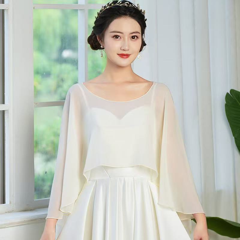 K384 Short solid color chiffon cape round neck thin loose breathable shawl go out all-match simple cloak