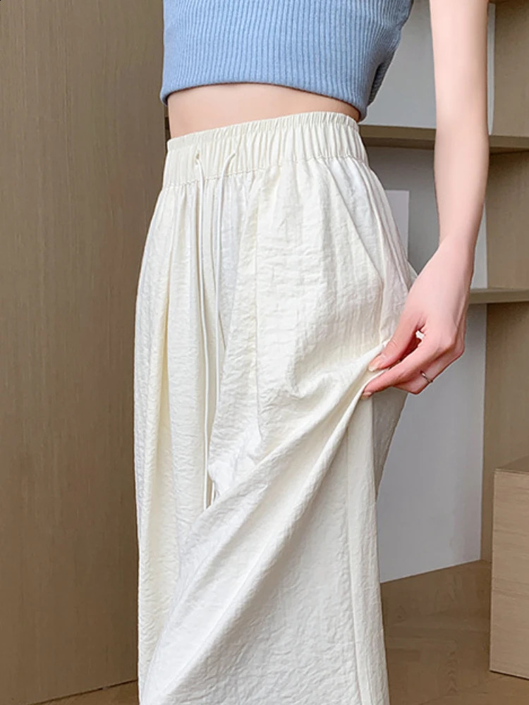 Loose casual pants simple and comfortable brushed elastic waist wide leg pants womens spring/summer straight pants 250411