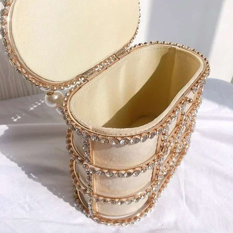 Dias Basket Evening Clutch Bags Women 2023 Hollow Out Preal Beaded Metallic Cage Handbags Ladies Wedding Party Purse