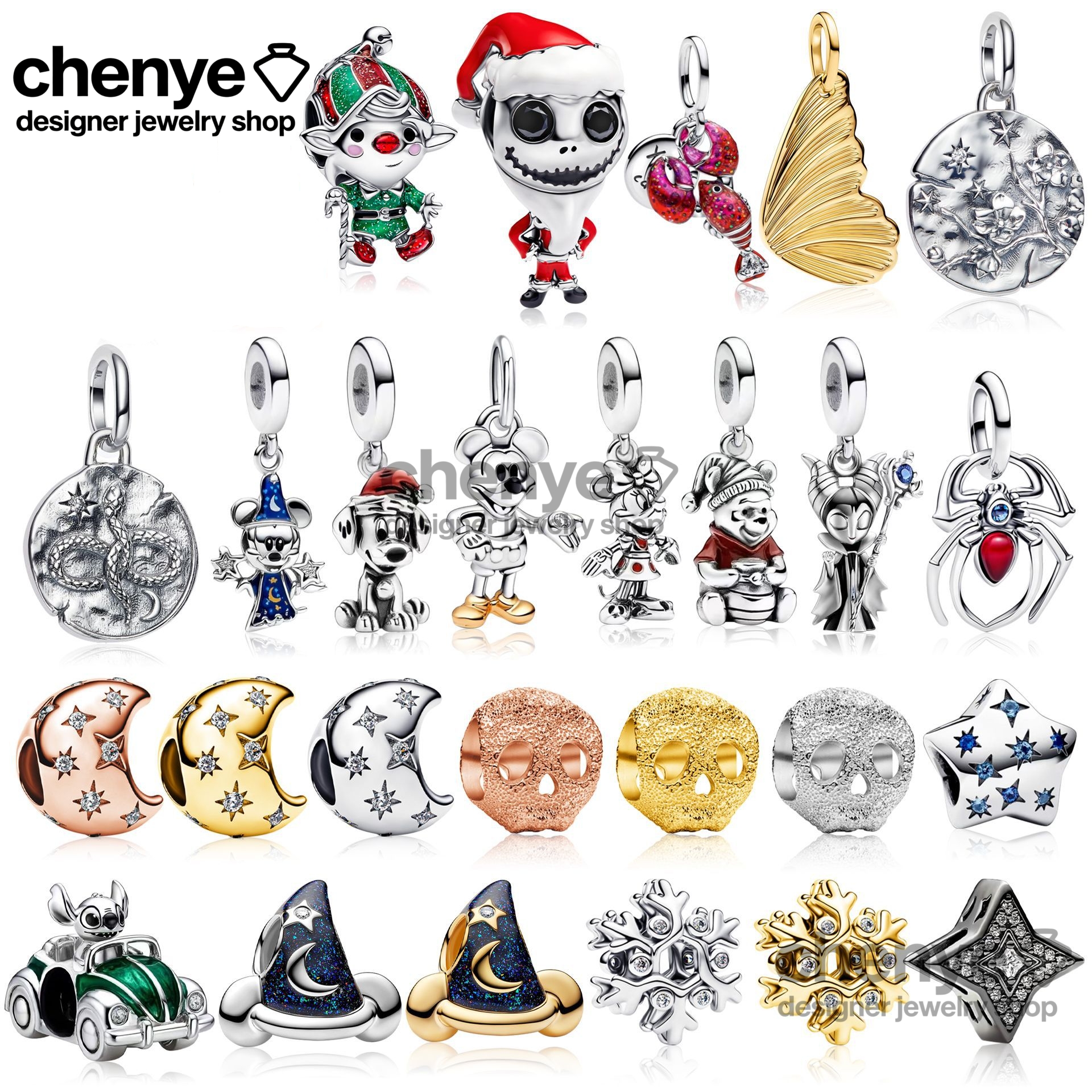 Charm Bracelet Charms Christmas Cartoon Charms for Bracelet Silver Moon Rose Gold Skull Gold Christmas Hat Suitable for Bracelet DIY Accessories
