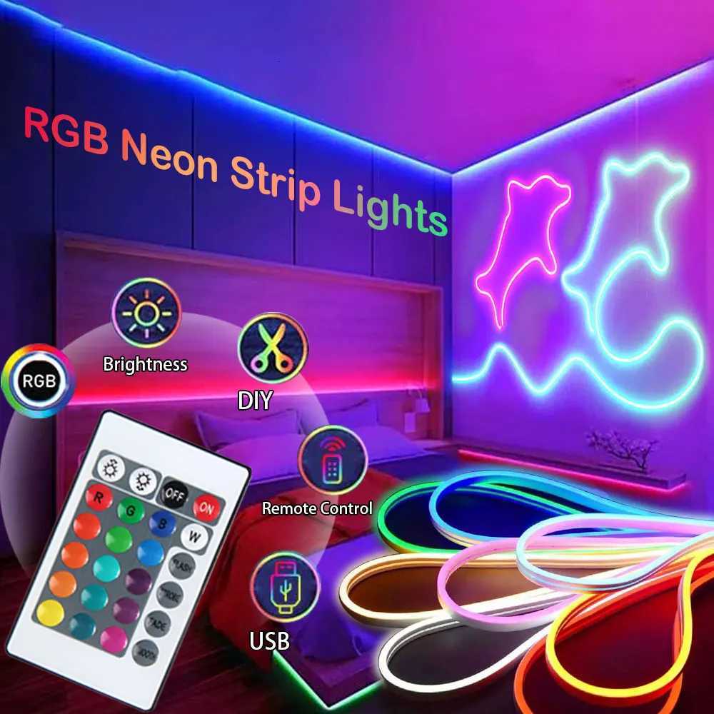RGB Neon LED Strip Lights USB 5V Strip IP65 Waterproof Control Led Flexible Diode Decoration For Home Living Room Decor Lighting W251112