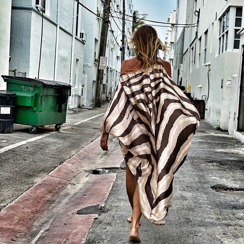 2025 Spring New Slant Shoulder Casual Sexy Beach Vacation Big Display Digital Printed Dress