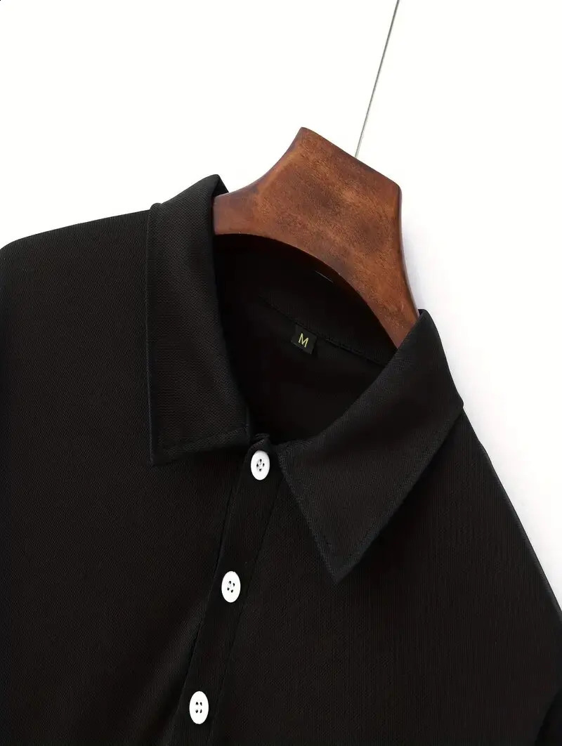 Spring and Autumn Classic Mens Fashion Button Solid Color Long Sleeve Collar Shirt Mens Sports Breathable Casual Polo Shirt 250409