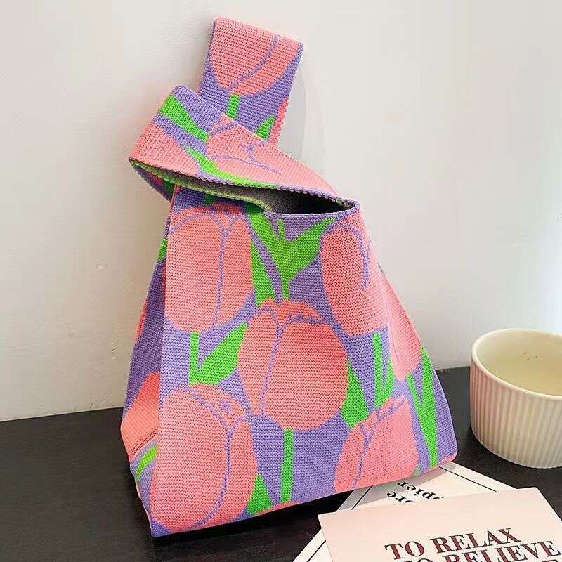 designer bag Knitted hand-held women's woven large capacity handbag, small square tote bag, Korean version lunch box bag