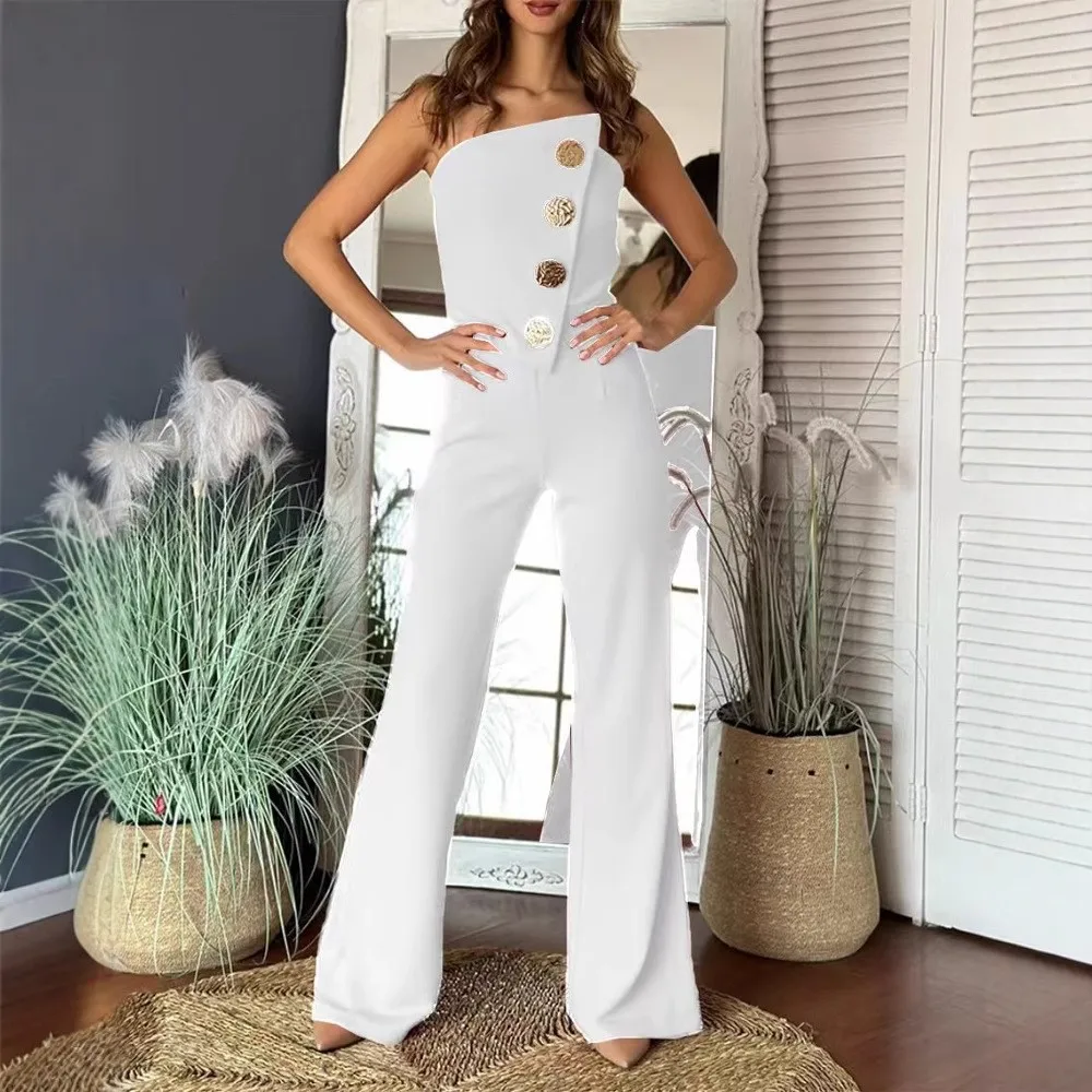 Aso Ebi Sheath jumpsuits Prom Dresses 2026 Buttons Strapless Satin Evening Formal Party Second Birthday Engagement Gowns Plus Size Dress For Special O
