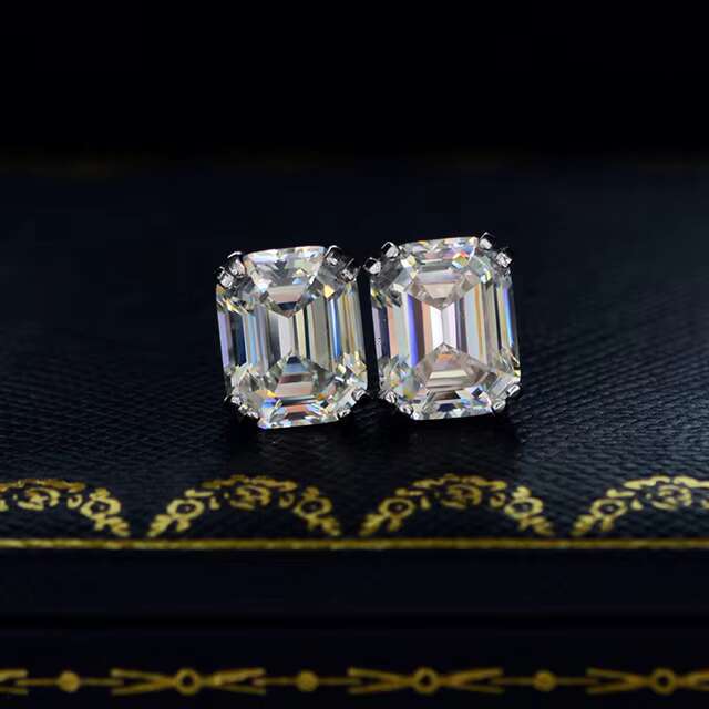 925 Sterling Silver Jewelry Moissanite Diamond Cubic Zirconia 8x10mm White Color Emerald Cut Moissanite Earrings