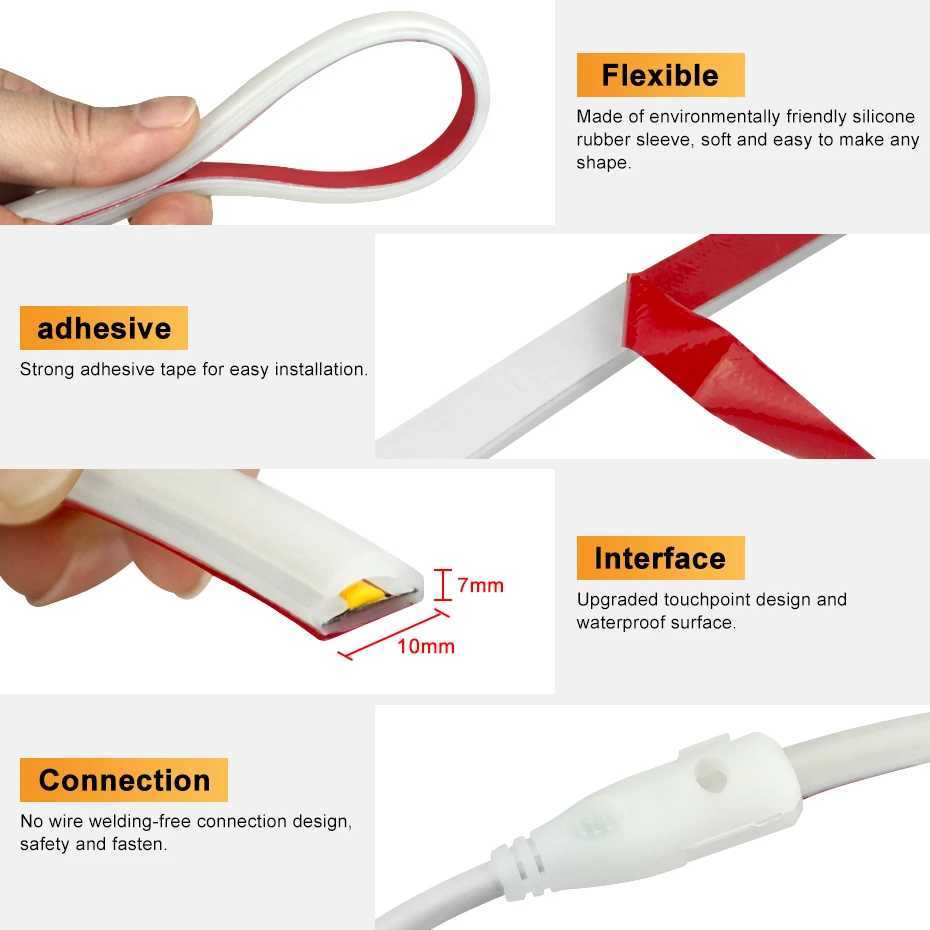 Dimmable COB Led Neon Strip 220V Adhesive Led Tape Timmer Dimmer Switch EU AU UK plug Waterproof Flexible Ribbon Led Rope Light W251112
