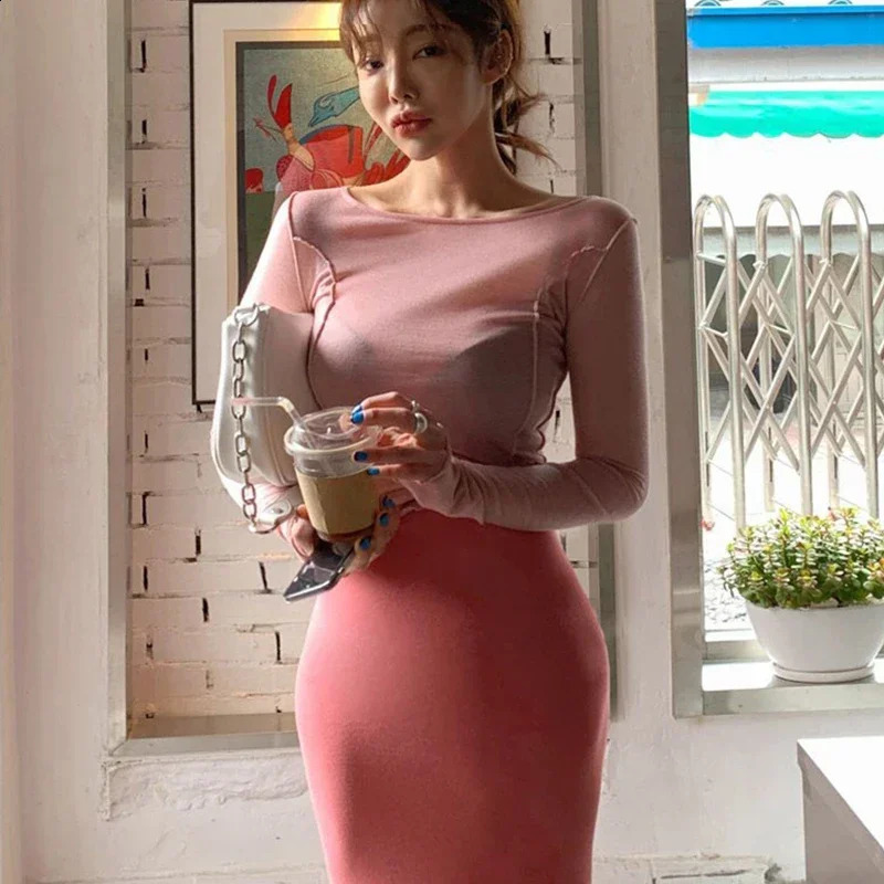 High quality flat top womens spring color summer through sexy thin long sleeved Oneck wild street clothing midnight Tshirt 250407