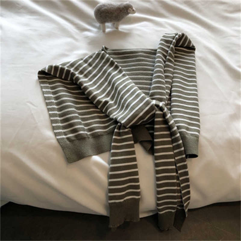 K381 Striped knitted small shawl for women, spring, autumn and summer outerwear for office, net celebrity cervical vertebra protection scarf, shoulder