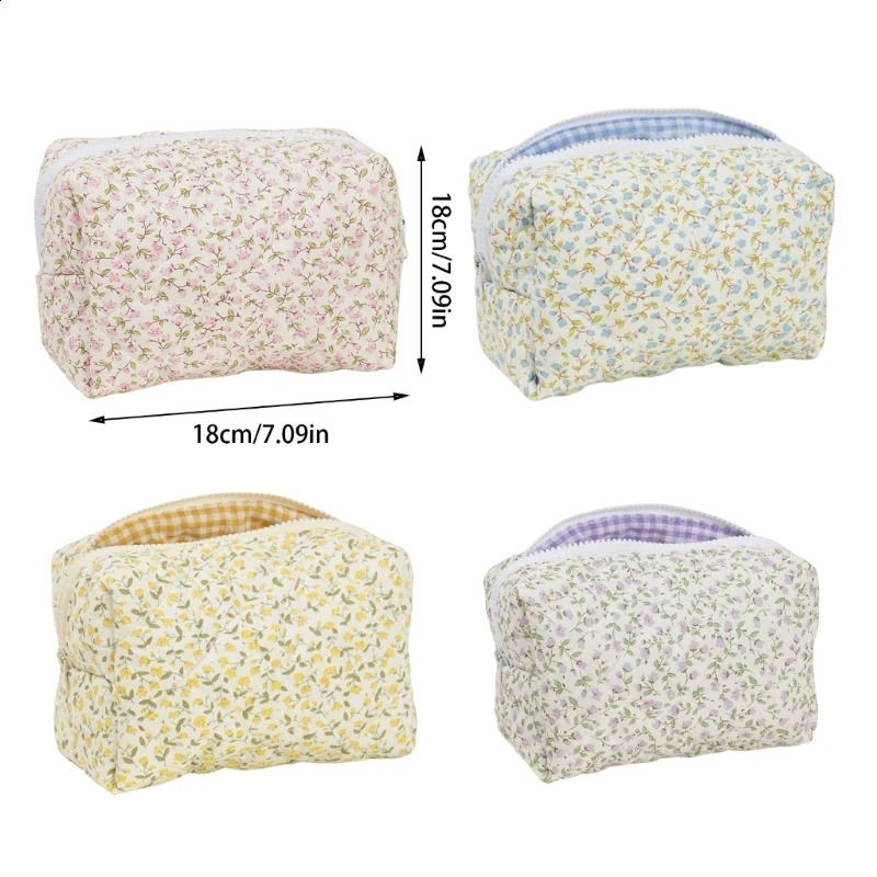 Fashionable large makeup bag bedding floral cotton toilet bag with zipper travel makeup storage box 250410