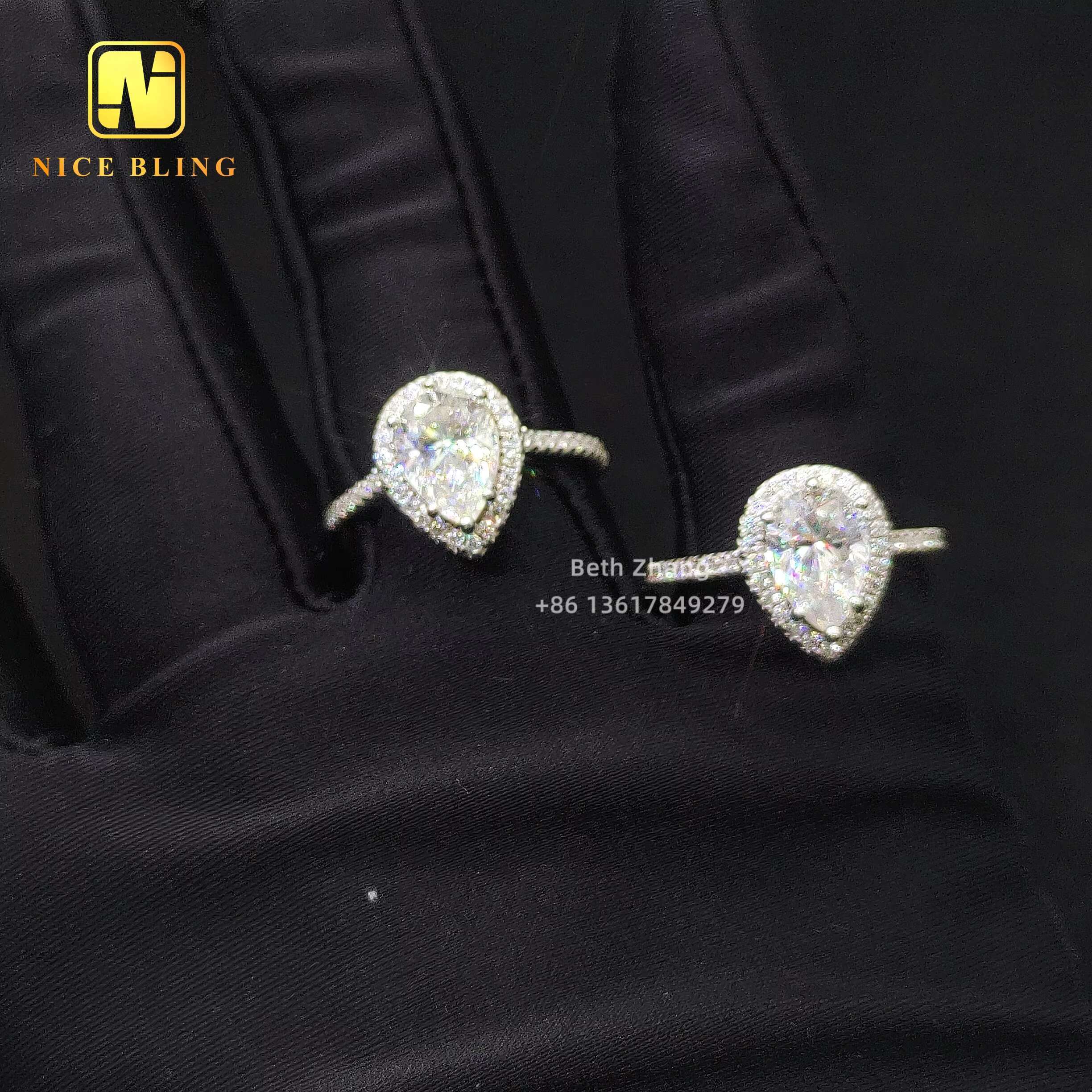 925 Silver Jewelry Halo Rings 2ct Pear Cut Diamond Engagement Rings Trendy Women Moissanite Wedding Ring