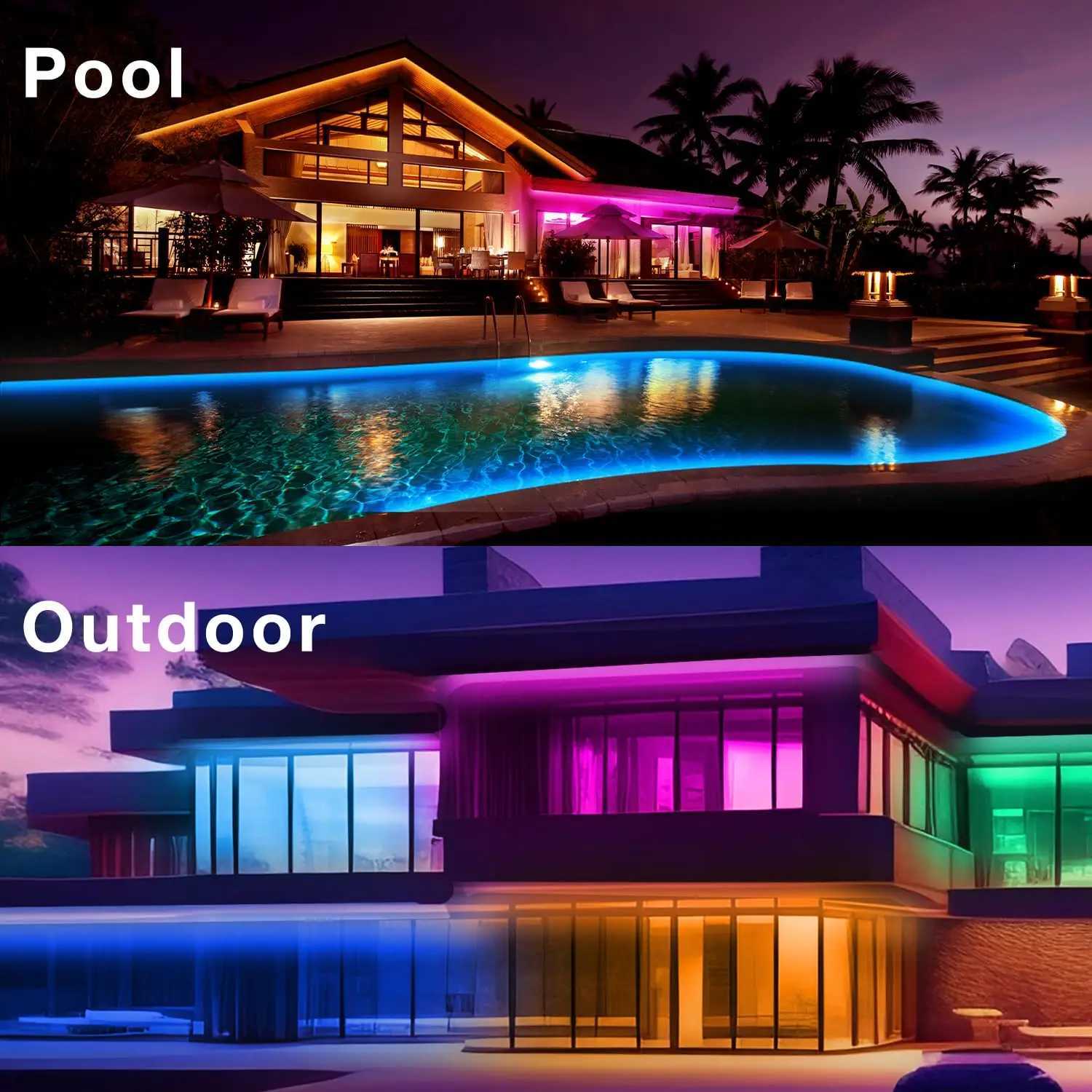100FTOutdoor Waterproof Smart Led Light Strip Support App Mineral Switch Follow Music Rhythm Rgb Color Change Ip65 Suitable for Swimming Pool Eaves Ga