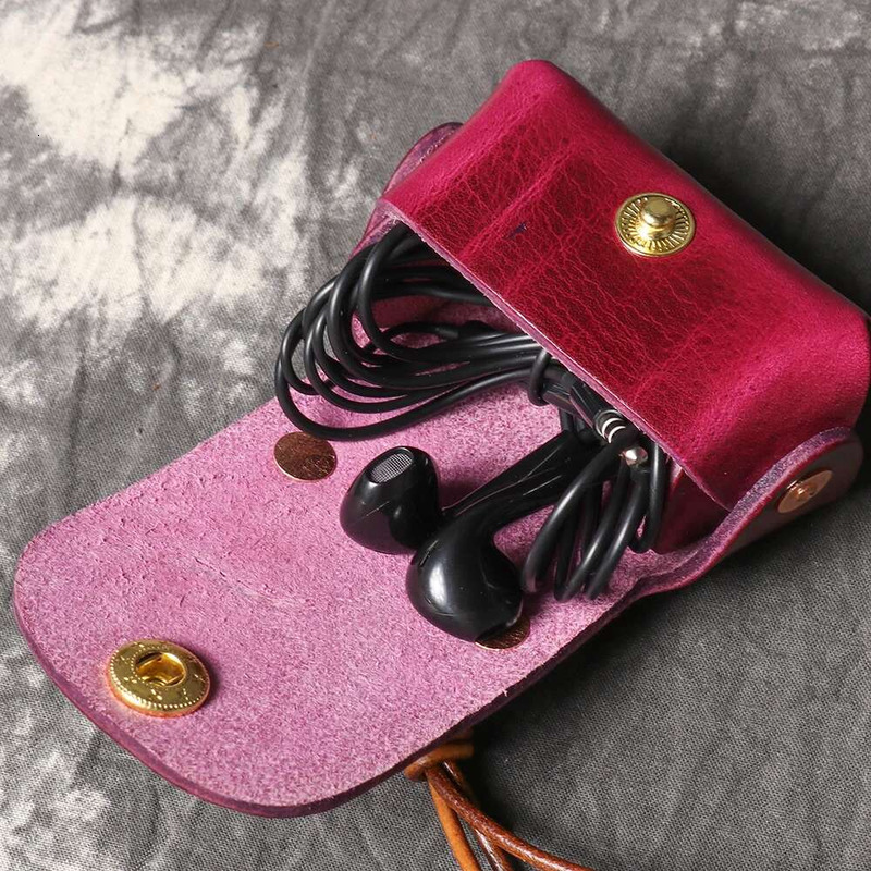 LUOKIR Vintage Genuine Leather Headphone Case Pendant, Women's Small Coin Purse, Top Layer Cowhide Bag Accessory.