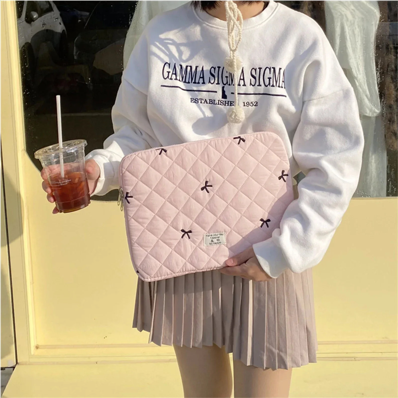 Cute Sleeve Bow Embroidery Computer Bag Tablet Sleeve Case 11 13.3 14 15.6 Inch Women Laptop Sleeves for Ipad HP ASUS 250407
