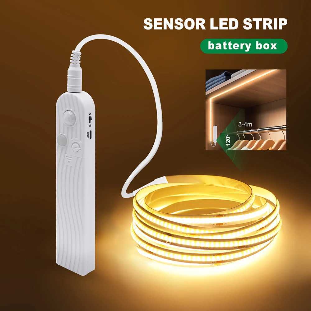 5V Motion Sensor Nigth Light COB Led Strip USB Battery Power 3mm 5mm 8mm PCB 320 LEDs Flex Lamp for Under Cabinet Kitchen Stairs W251112
