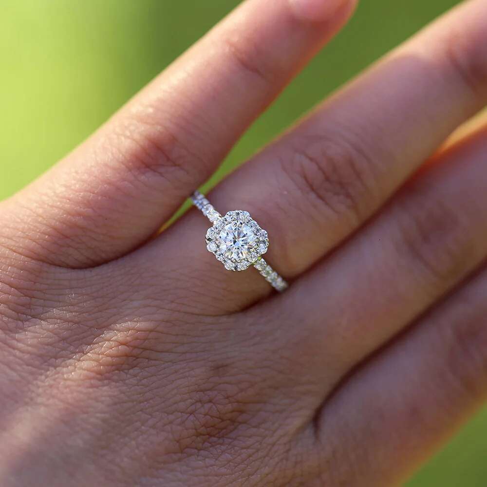 14K White Gold Round DEF CVD HPHT Lab Grown Diamond Engagement Halo Ring Round Cut 0.5ct Wedding Rings for Women With IGI