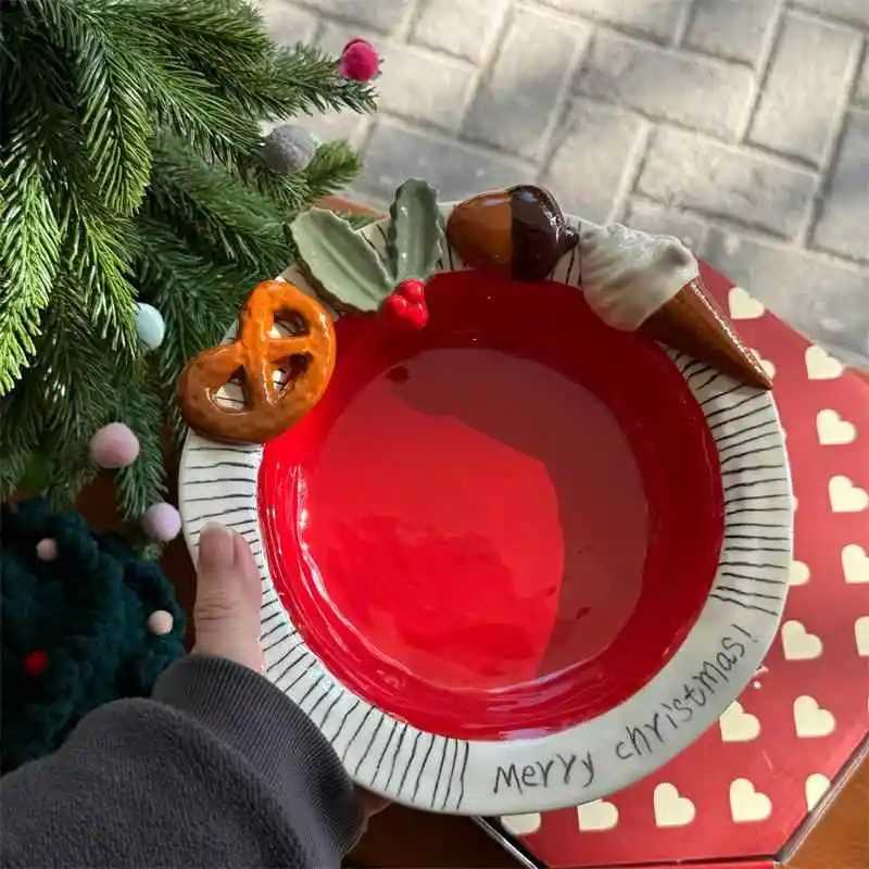 Christmas Ceramic Christmas Dinner Plate Underglaze Spaghetti Plates Exquisite Household Deep Dish Creative Dessert Tray Gift Y251113