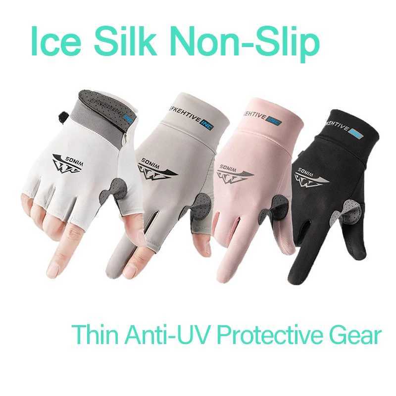 Ice Silk Gloves Mens Summer Thin Outdoor Cycling Driving Anti-skid Sunscreen Fingerless Fishing Gloves Outdoors Kayaking RowingC250412