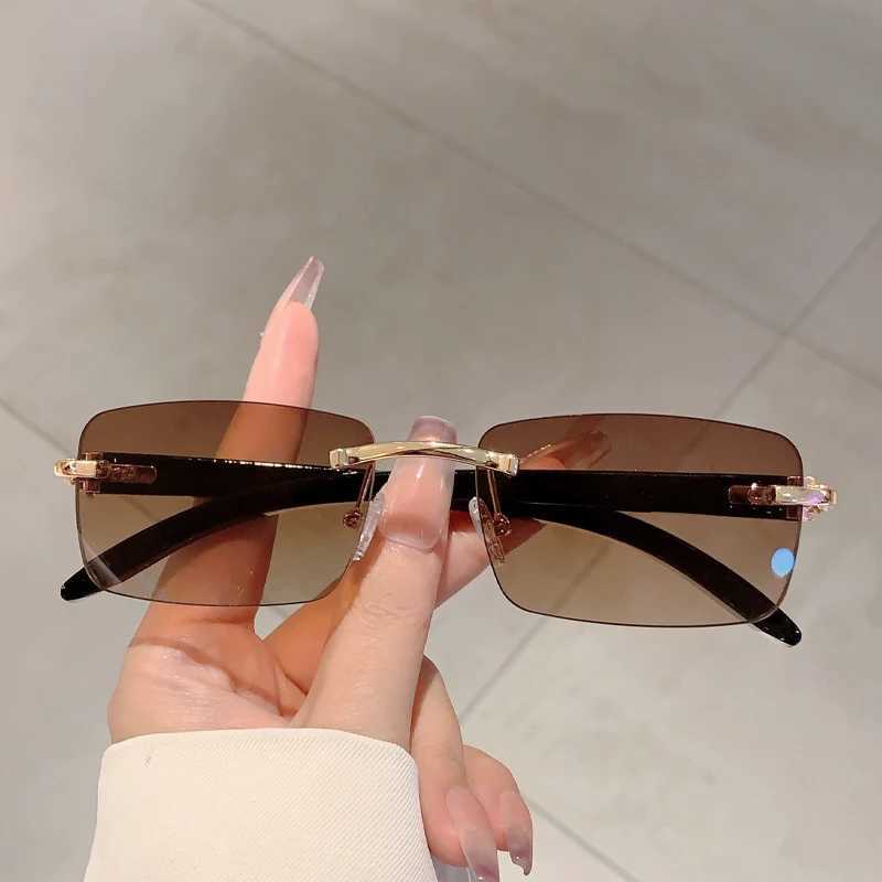 KAMMPT Rimless Rectangle Sunglasses 2024 New in Vintage Gradient Ocean Lenses Shades Trendy Brand Designer Fashion Sun GlassesC250412