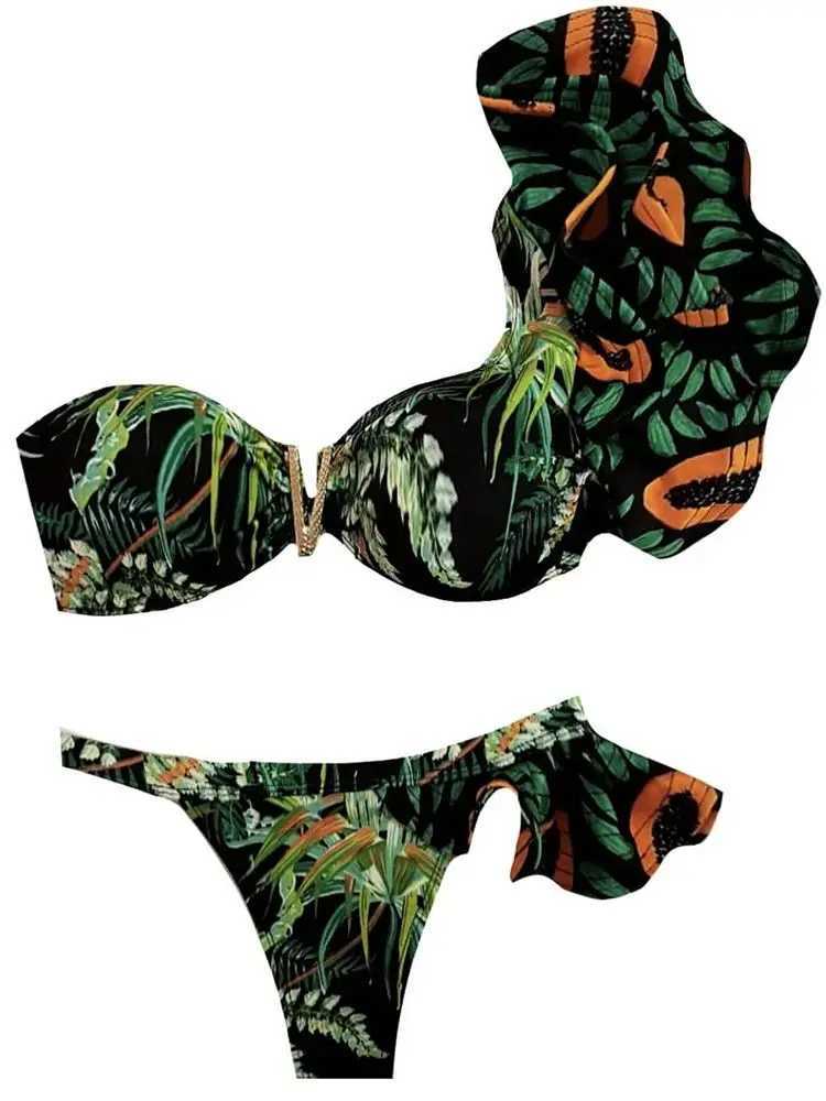 Two-Pieces Women Floral 2025 Push-Up Strappy Ruffles Bandage Bikini Set Swimsuit Swimwear Bathing Suit Beachwear BiquiniW251113