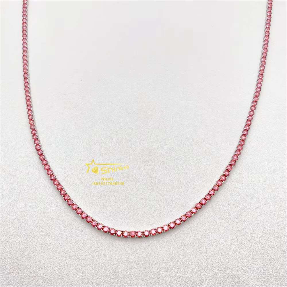 Hip Hop Fashion Factory Directly 925 Sterling Silver 3mm 4mm Tennis Necklace Bracelet Colorful Red Moissanite Tennis Chain