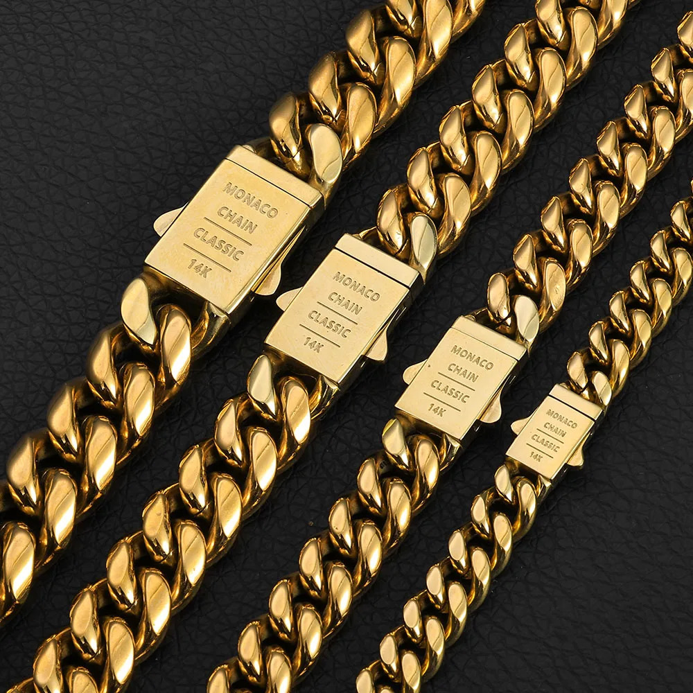 Stainless steel Bracelet Miami Cuban Plated 14K Gold CNC Mens Jewelry High Polished 814MM Chain Gift 251113