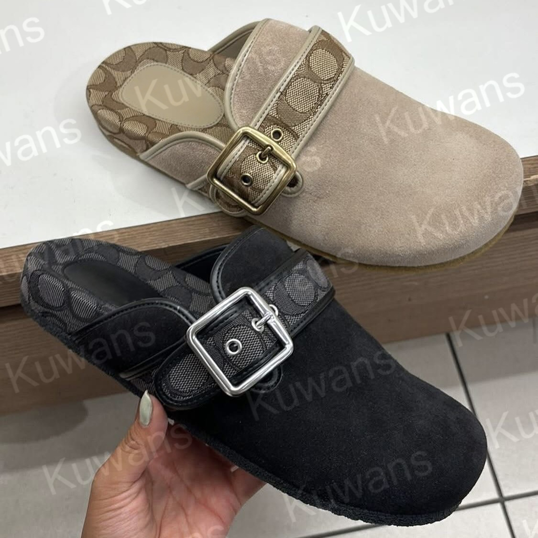 Designer Archival Buckle Clogs Ashton Clog Women Loafers Slippers High Quality Fur Suede Fall Summer Beach Flats Sandals Genuine Leather Slide Casual