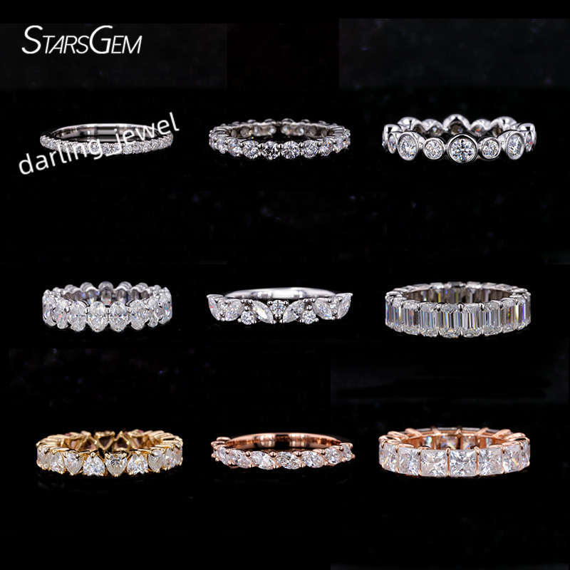 Starsgem Custom Pure Diamond Tennis Eternity Jewelry Band Moissanite 14K Soild Gold Wedding Bands Rings