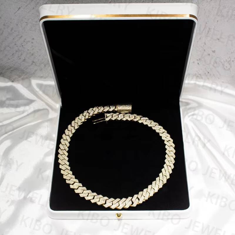 4 Rows Hip Hop Prong Setting Cuban Link Chain VVS Moissanite Diamond Necklace